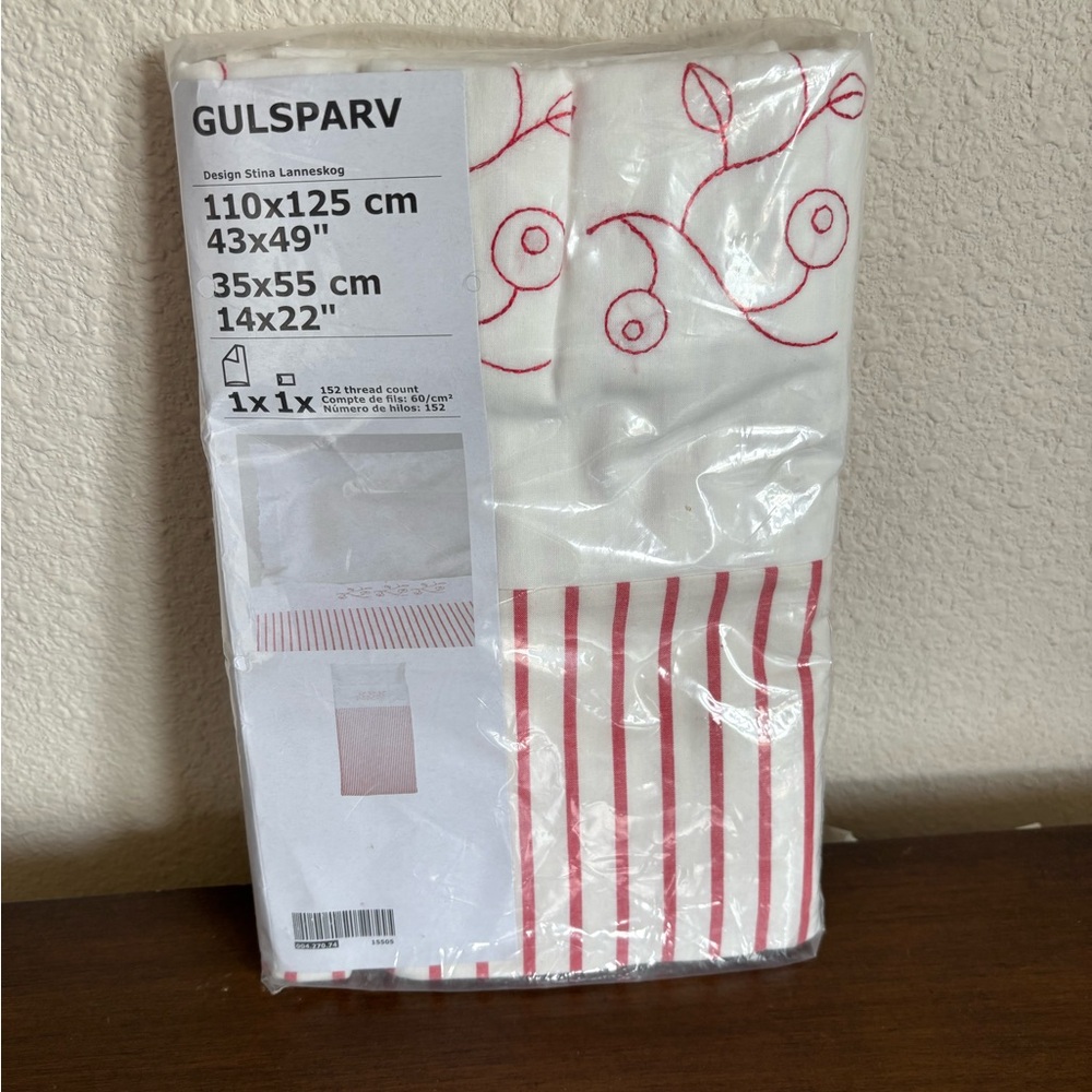 New IKEA GULSPARV Crib duvet cover/pillowcase, stripe, red 43 x 49 / 14 x 22 "